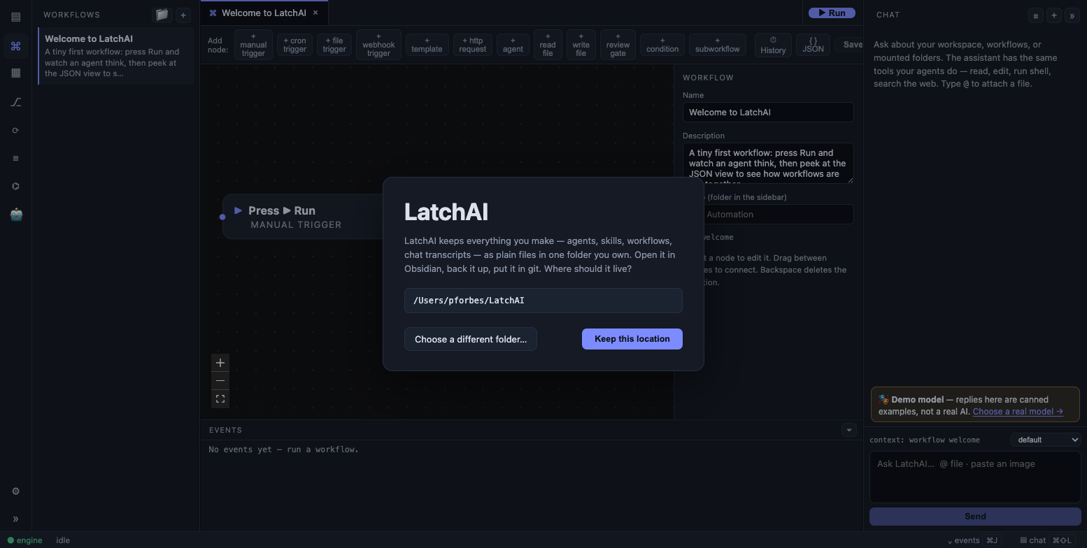 LatchAI onboarding, step one: choosing the home directory